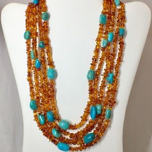 Jay King Sterling Amber & Turquoise Necklace